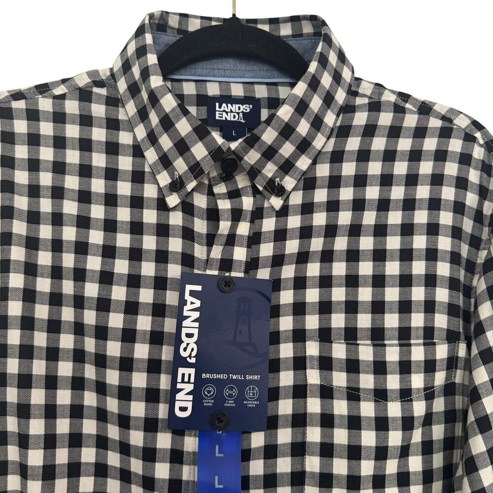 NEW Lands' End Men's LARGE Long-Sleeve Button-Down Shirt Checkered Plaid Casual